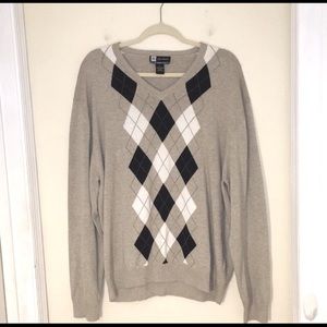 JoS A Bank Long Sleeve 100% Pima Cotton V-Neck Argyle Sweater -Size Large